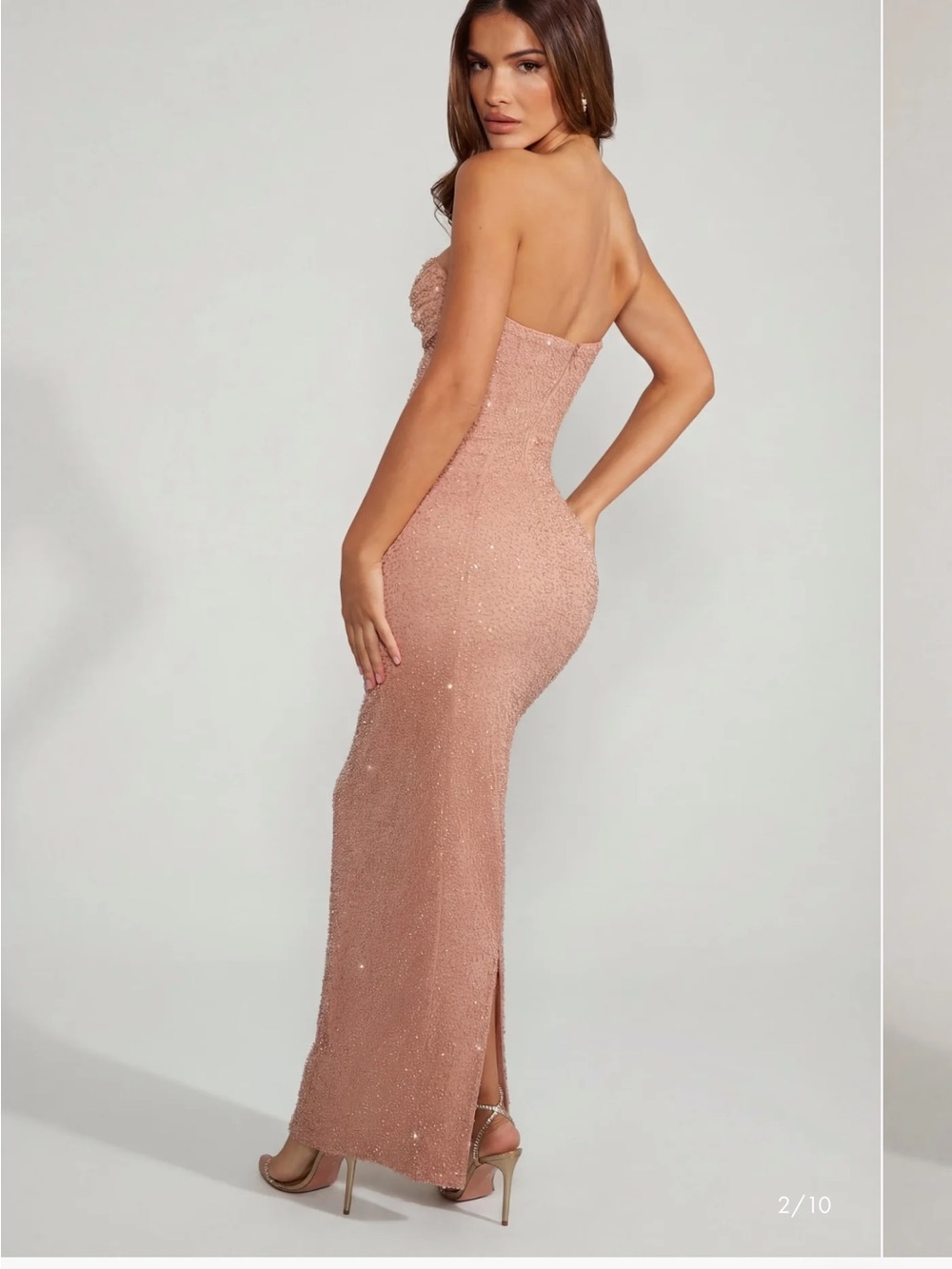 Oh Polly Embellished Bandeau Cowl Neck Maxi Dress in Beige - 4 - Picture 3 of 4